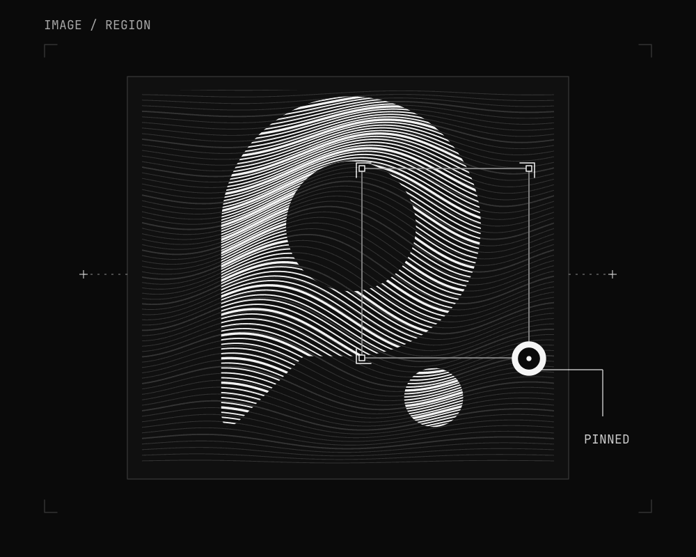 The Pogpin mark drawn in contours, with a selected region